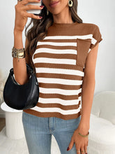Striped Mock Neck Cap Sleeve Knit Top OutfitFlow